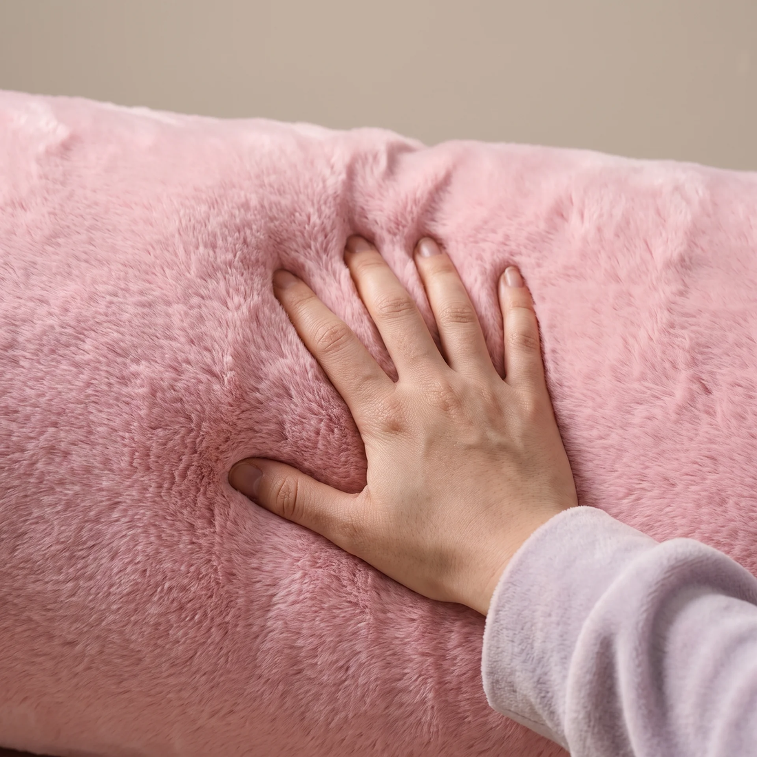 Soft hand touching pink HugGooling plush bolster